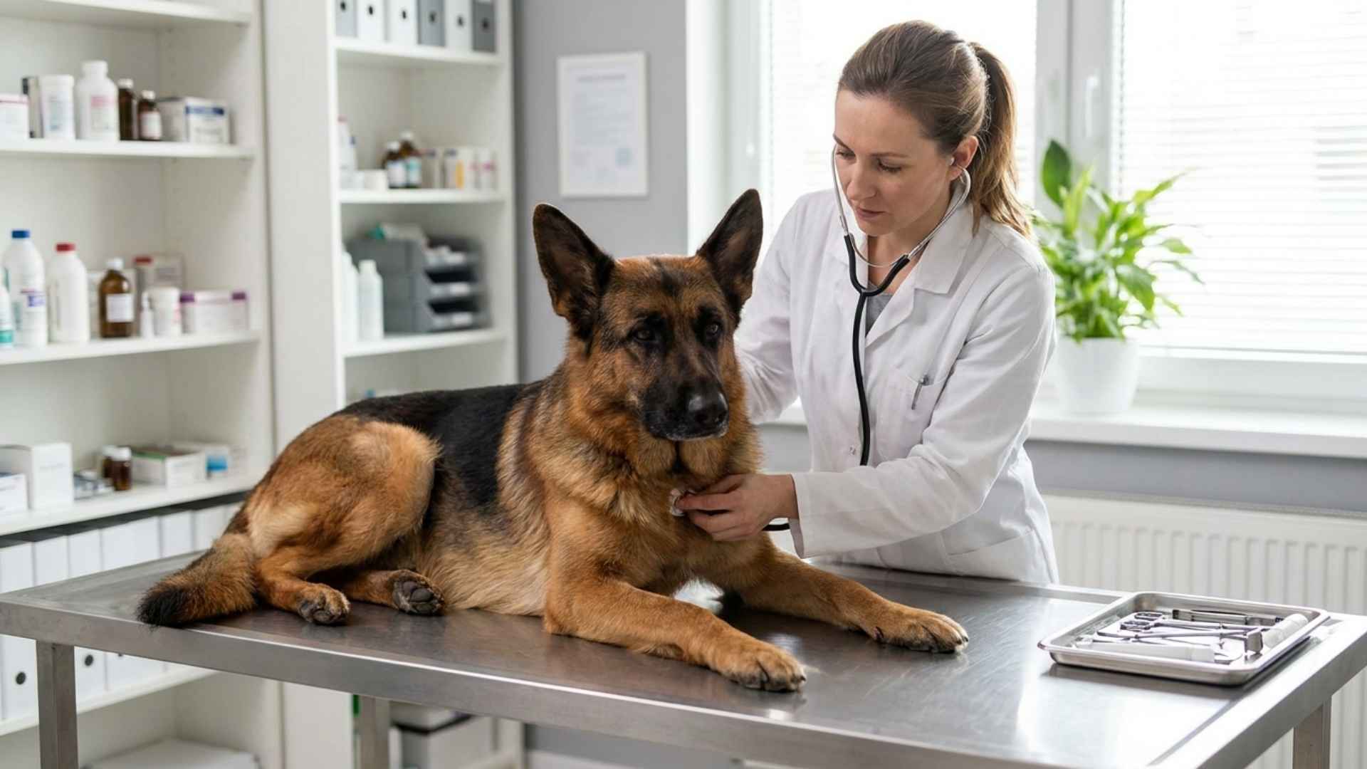 Veterinaria examinando a un perro